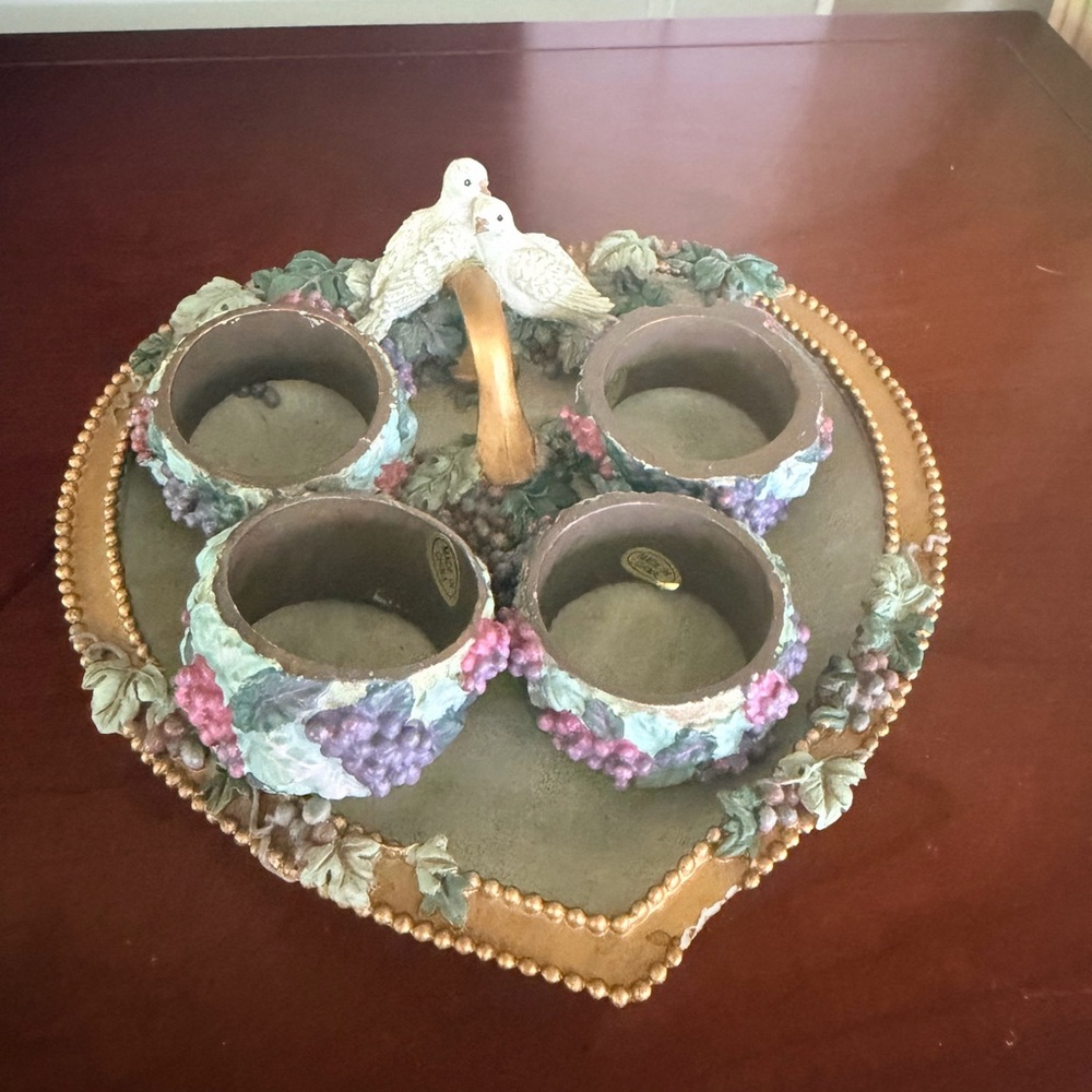 Heart-Shaped Ceramic Tray with Birds and Napkin Holder